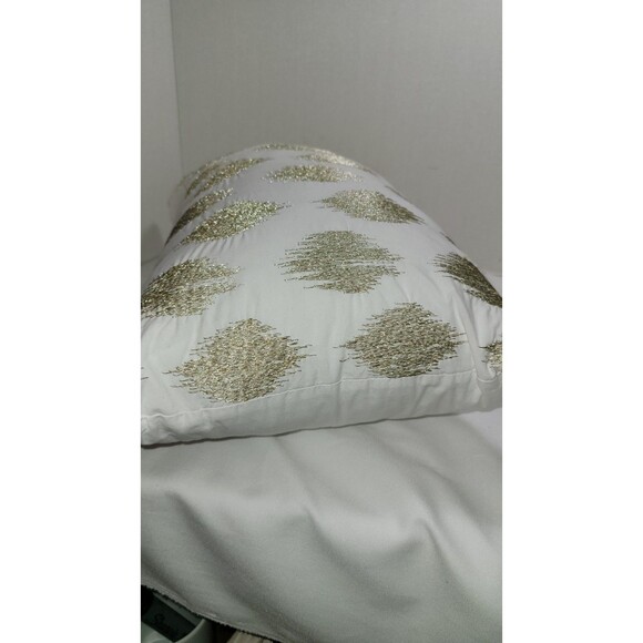 INK+IVY Nadia Dot Gold/White Embroidered Cotton Oblong Throw Pillow 10.5 x 16.5" - Picture 6 of 6